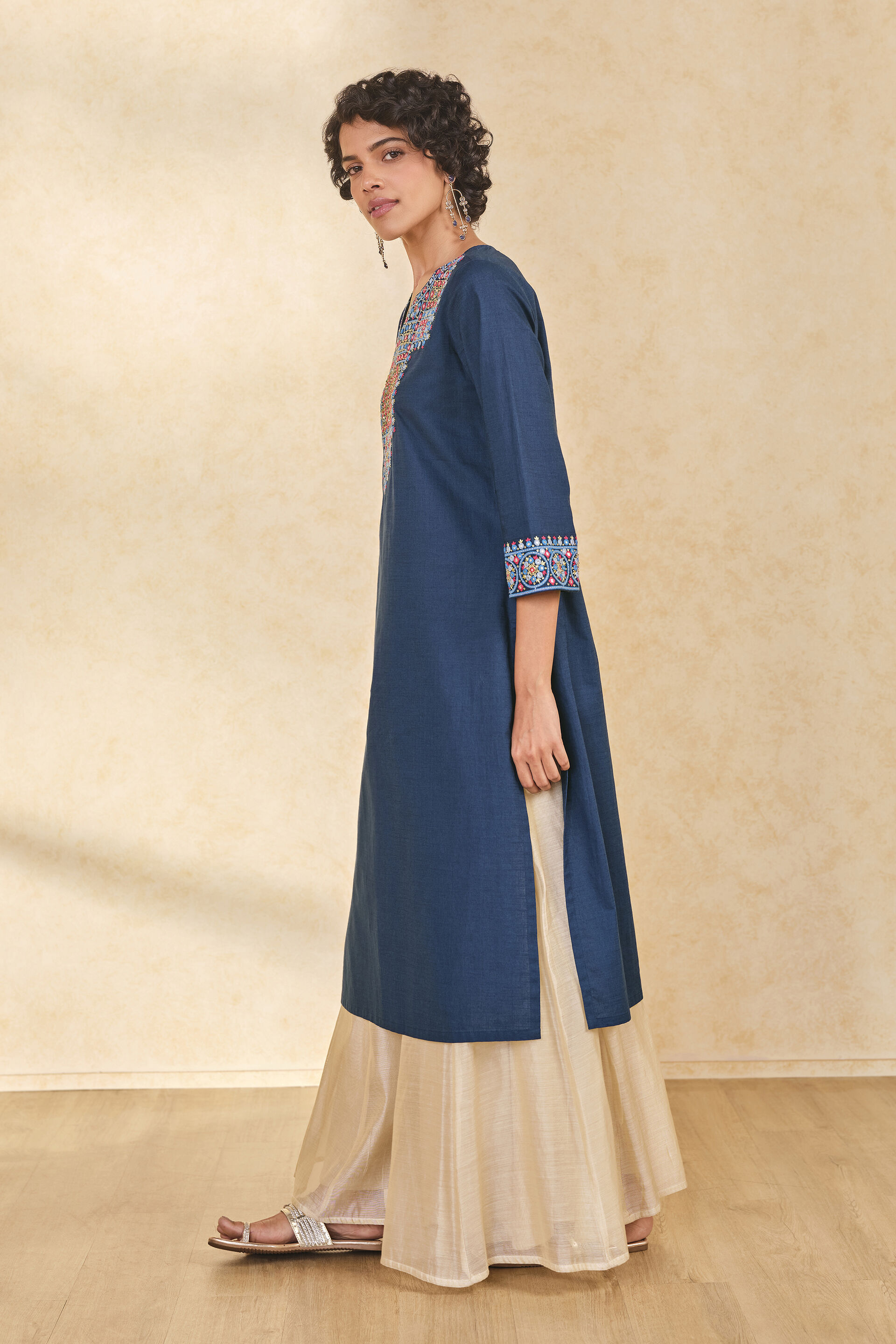 Asmani Blue Cotton Kurta, Blue, image 2